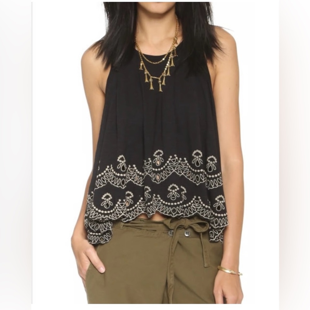 Free People Sleeveless Black Embellished Tank